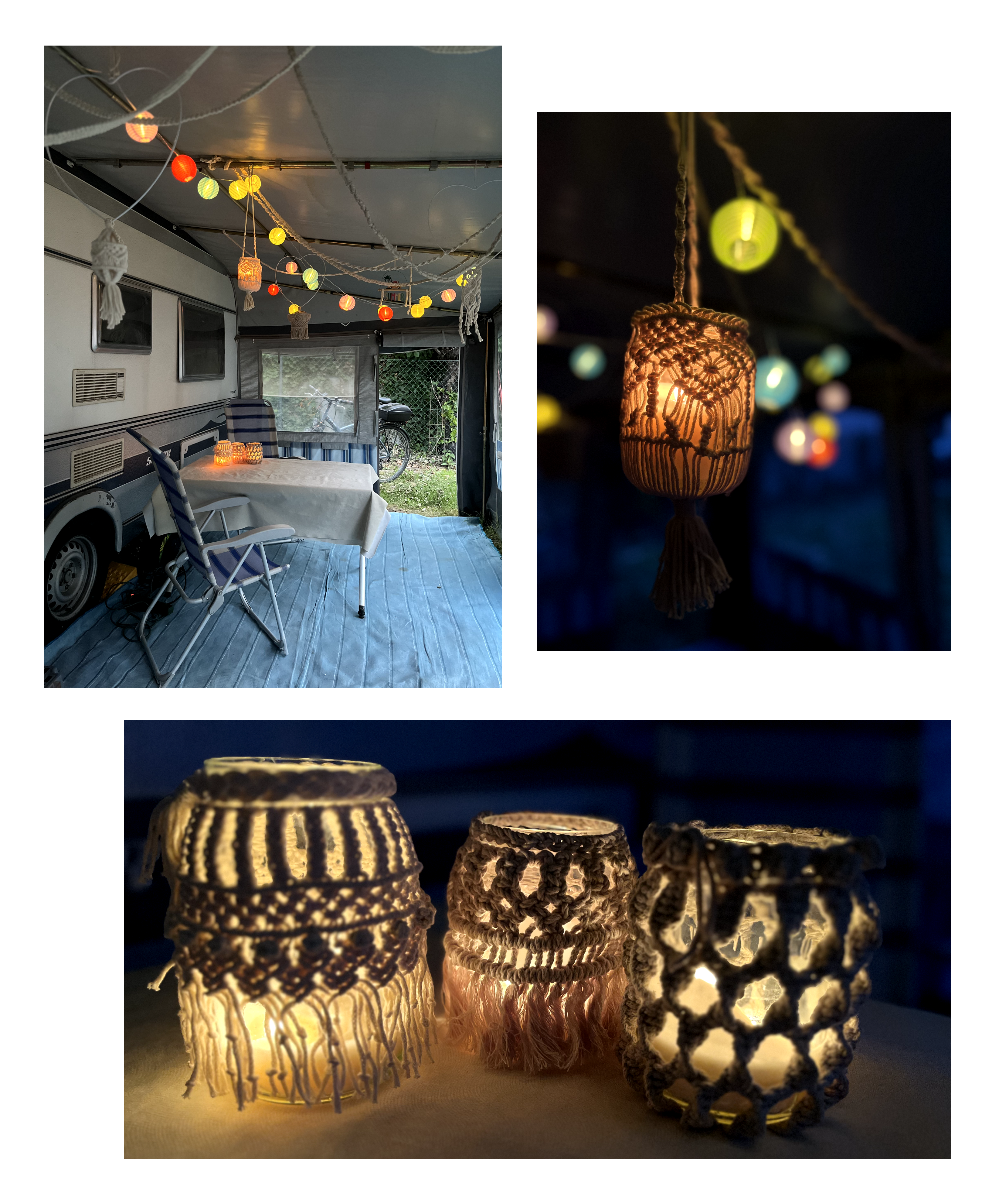 Extra space outside the camper van with macrame decorations