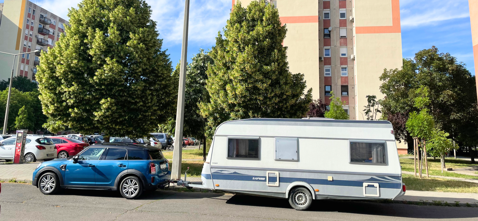 Our camper van in Budapest thinking of going to Balaton